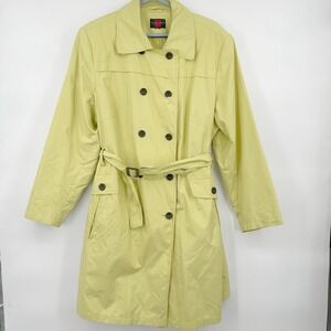 Gallery Woman Womens Trench Coat 2X Chartreuse Belted Double Breasted Neon Pop